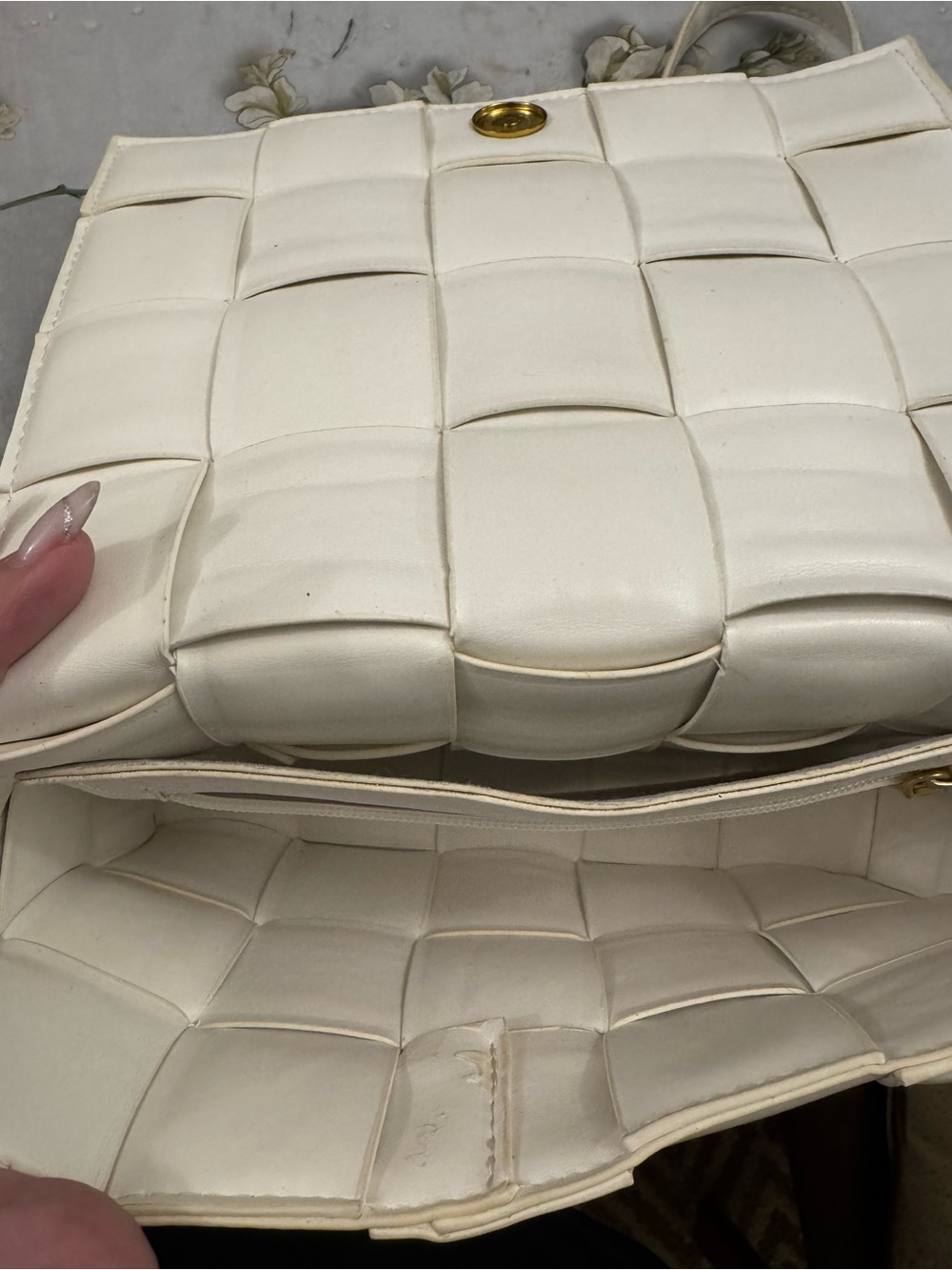 Woven Square Panel Crossbody Bag - White - Picture 3 of 4